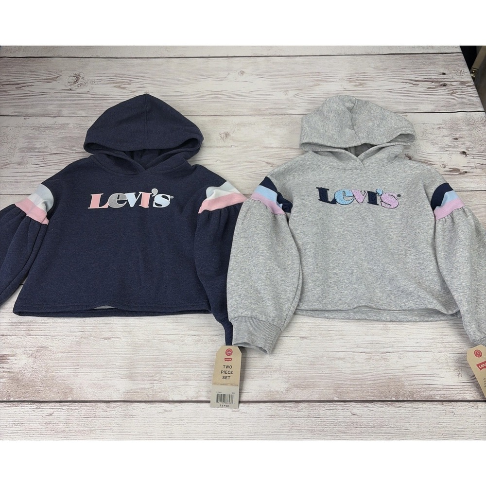 New Levi's Kids Pullover Sweater Puff Sleeve Girl's 5 Small Hooded Bundle NWT